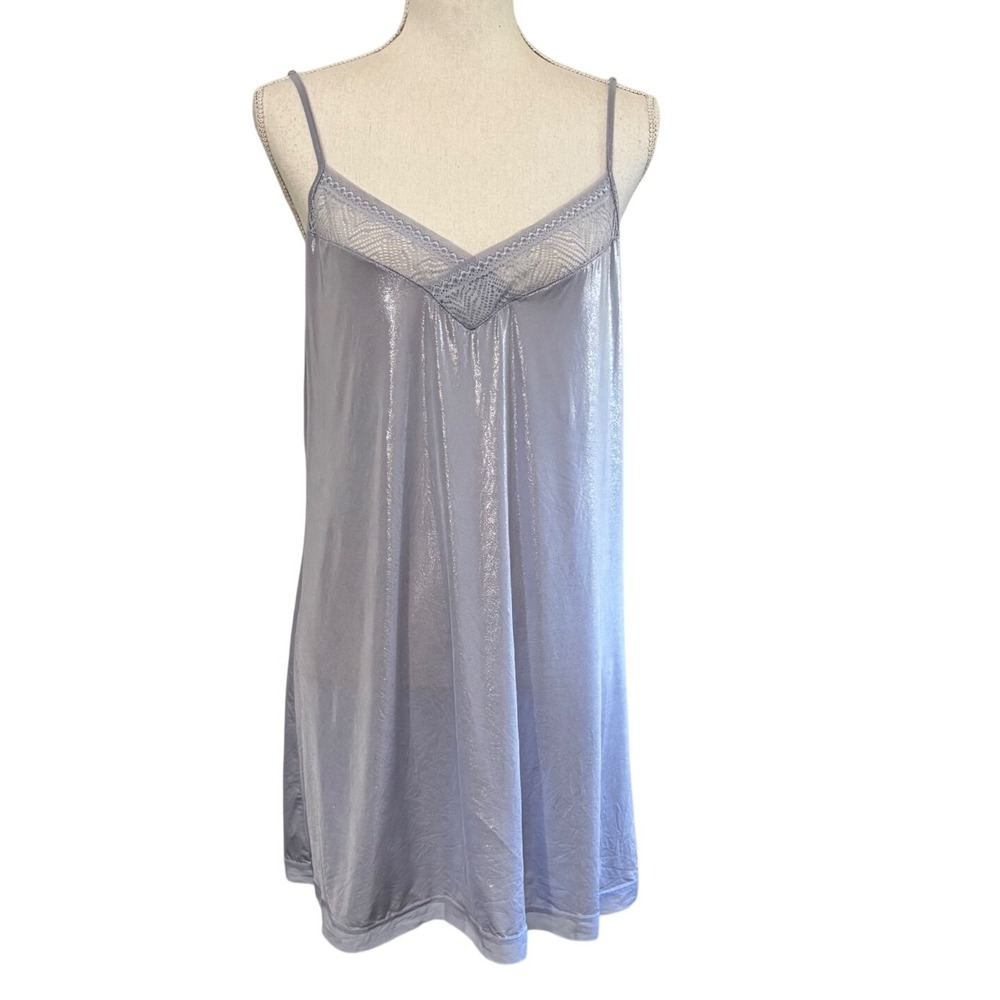V.S. -  Metallic Slip Dress Size Large Lavender Lace Trim Shimmer Nighty